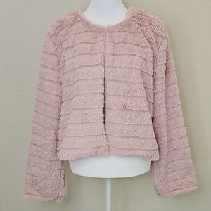 Pink Faux Fur Cropped Teddy Jacket
